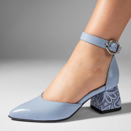 Pantofi dama, Pantofi cu toc gros dama albastri din Piele naturala ZEF11066 - zeforia.ro