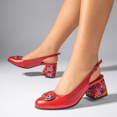 REDUCERI INCALTAMINTE, Pantofi cu toc gros dama rosii din Piele naturala MOD11065, modlet.ro