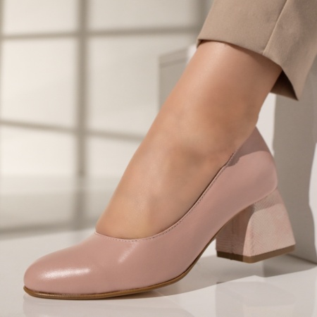 Pantofi cu toc gros dama roz din Piele naturala MOD12048, 2, modlet.ro