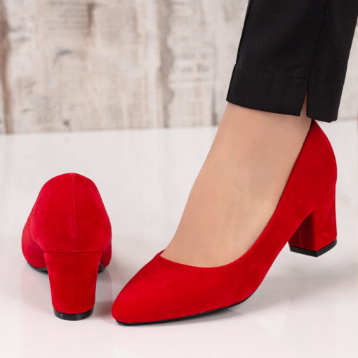Pantofi cu toc gros mediu dama rosii MDL03691