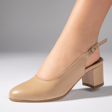 Pantofi dama, Pantofi cu toc gros si bareta bej din Piele naturala MOD11063, modlet.ro