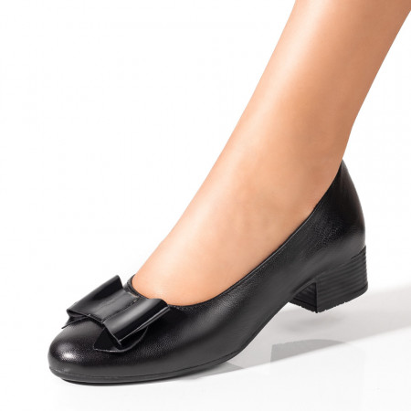 Pantofi cu toc mic dama, Pantofi cu toc mic dama negri din Piele naturala ZEF09857 - zeforia.ro