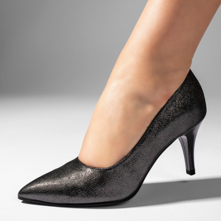 Pantofi Stiletto, Pantofi cu toc subtire dama gri din Piele naturala MOD11003, modlet.ro