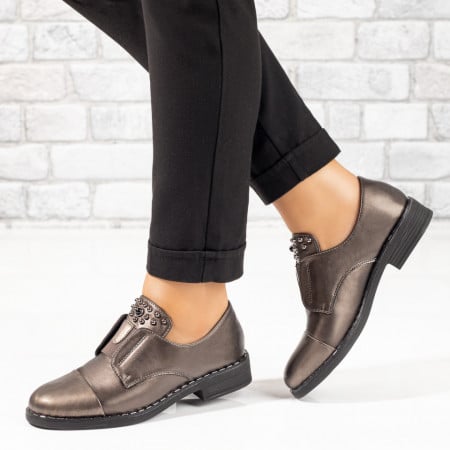 Pantofi casual dama, Pantofi dama casual cu insertie de material elastic gri inchis ZEF06055 - zeforia.ro