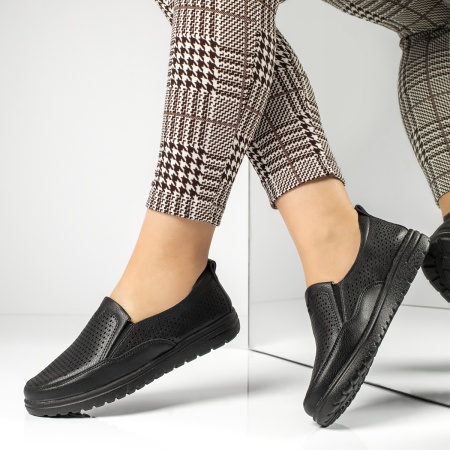 Pantofi casual dama, Pantofi dama casual cu perforatii negri MOD13282, modlet.ro