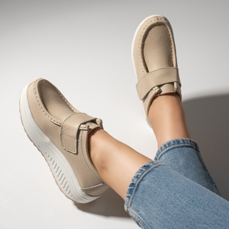 Pantofi dama casual cu platforma din Piele naturala bej DORA28, 4, modlet.ro