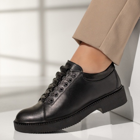 Pantofi casual dama, Pantofi dama casual negri cu siret din Piele naturala MOD03552, modlet.ro