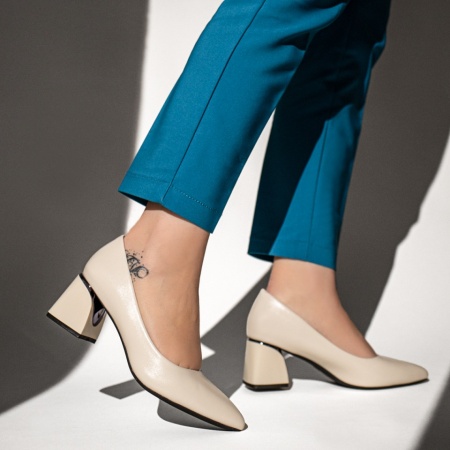 Pantofi dama cu toc gros bej MOD13100, 3, modlet.ro