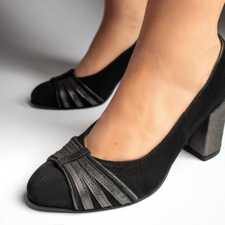 Pantofi dama cu toc gros negru suede din Piele naturala MOD12938, 4, modlet.ro
