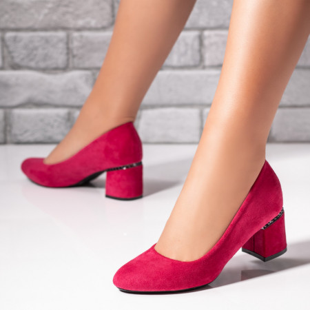 Pantofi cu toc, Pantofi dama cu toc gros roz suede ZEF06437 - zeforia.ro