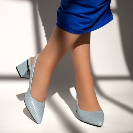 Pantofi dama cu toc gros si bareta albastri IRIS34, 2, modlet.ro