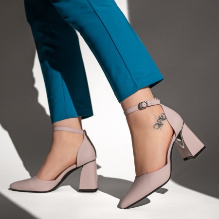 Pantofi dama cu toc gros si bareta mov deschis MOD13101, 3, modlet.ro