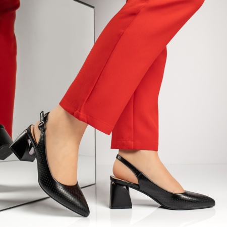 Pantofi dama cu toc gros si bareta negri IRIS34, 3, modlet.ro
