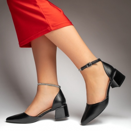 Pantofi dama cu toc gros si bareta negri LIA39, 2, modlet.ro