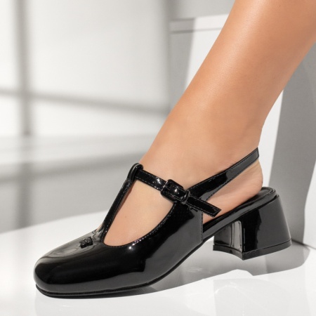 Pantofi dama cu toc gros si bareta negri ZEF13515, 4, zeforia.ro