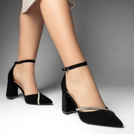 Pantofi dama cu toc gros si bareta negri ZEF13539, 3, zeforia.ro