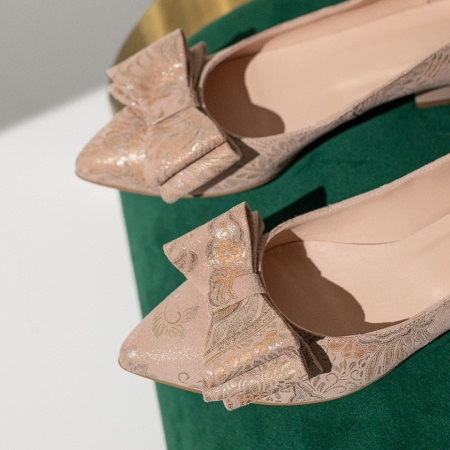 Pantofi dama cu toc gros si imprimeu bej din Piele naturala ZEF13598, 4, zeforia.ro