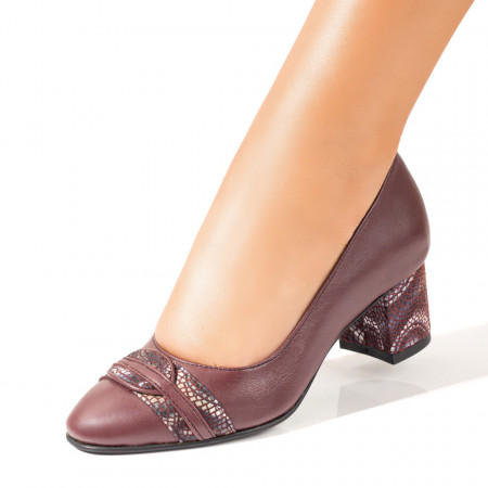 Pantofi cu toc, Pantofi dama cu toc gros si print visinii din Piele naturala ZEF10224 - zeforia.ro