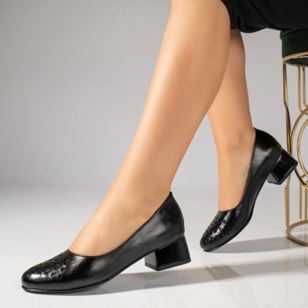 Pantofi dama, Pantofi dama cu toc mic negri din Piele naturala MOD12144, modlet.ro