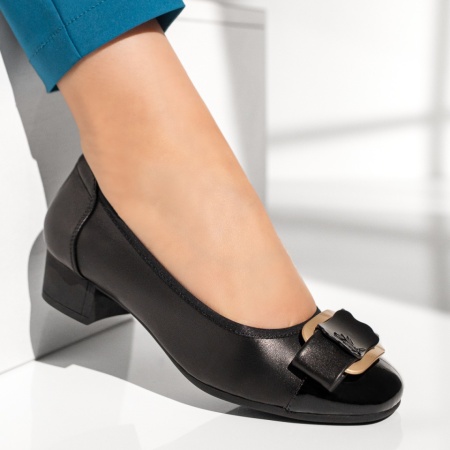 Pantofi dama cu toc mic negri din Piele naturala MOD13119, 4, modlet.ro