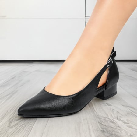 Pantofi dama cu toc mic si bareta negri din Piele naturala ZEF07643, 2, zeforia.ro