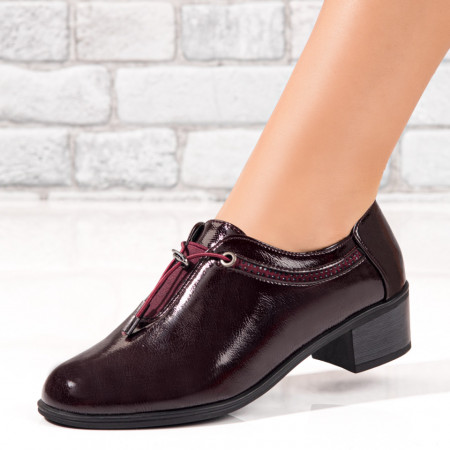 Pantofi cu toc, Pantofi dama cu toc mic visinii cu aspect lucios MOD01767, modlet.ro