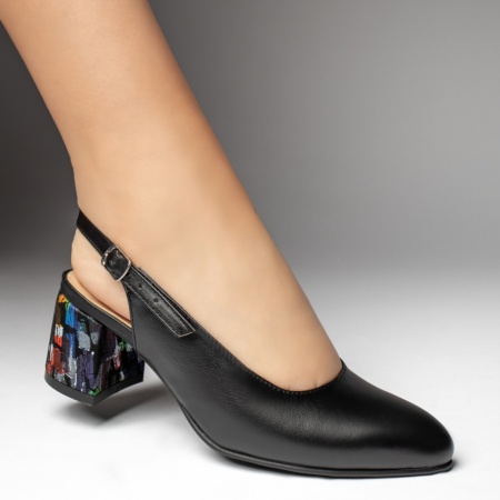 Pantofi dama cu toc si bareta negri din Piele naturala MOD13478, 4, modlet.ro