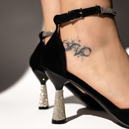 Pantofi dama cu toc si bareta negru suede LIA19, 2, modlet.ro