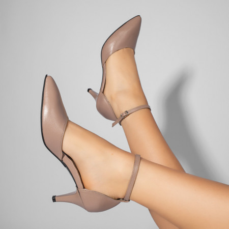 Pantofi dama cu toc si bareta nude din Piele naturala MOD11064, 5, modlet.ro