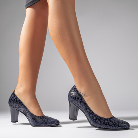 Pantofi cu toc, Pantofi dama cu toc si print albastri din Piele naturala ZEF07647 - zeforia.ro
