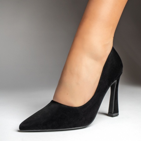 Pantofi dama, Pantofi dama cu toc subtire negru suede MOD13041, modlet.ro