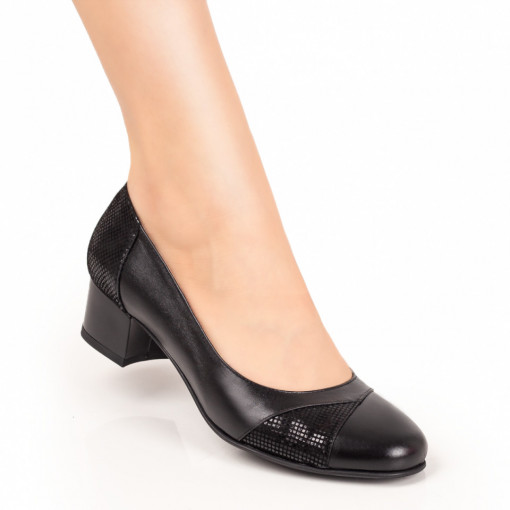 Pantofi cu toc gros dama, Pantofi dama eleganti cu toc negri din Piele naturala ZEF00230 - zeforia.ro
