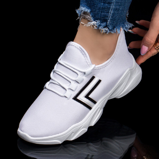 Pantofi dama sport albi din material textil MDL03976