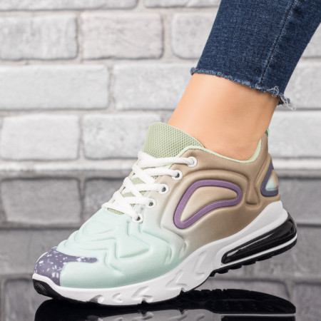 Adidasi dama, Pantofi dama sport aurii cu verde si alb MOD10176, modlet.ro