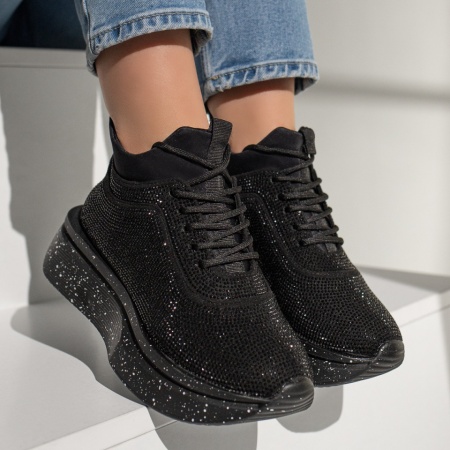 Pantofi dama sport cu strasuri si talpa groasa negri MOD12966, 3, modlet.ro