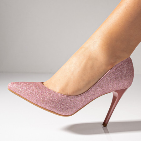 Pantofi Stiletto, Pantofi dama Stiletto roz glitter MOD03727, modlet.ro