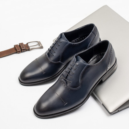 REDUCERI INCALTAMINTE, Pantofi eleganti barbati cu siret albastri din Piele naturala MOD11464, modlet.ro
