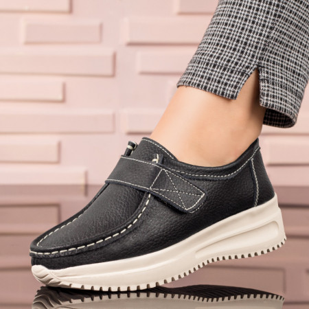 Pantofi casual cu platforma, Pantofi negri casual dama cu platforma din Piele naturala MDL03868 - modlet.ro