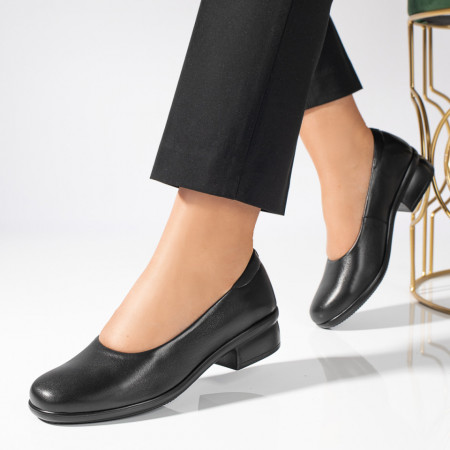 Pantofi negri dama din Piele naturala cu toc mic MOD11274, 3, modlet.ro
