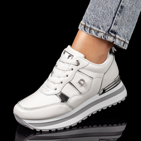 Adidasi dama, Pantofi sport albi cu siret dama MOD09924, modlet.ro