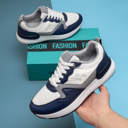 Pantofi sport barbati cu siret alb cu albastru MOD14297, 2, modlet.ro