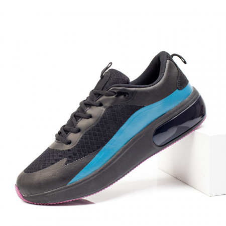 Plateste Jumatate!, Pantofi sport barbati cu talpa groasa negri cu albastru MOD09823, modlet.ro