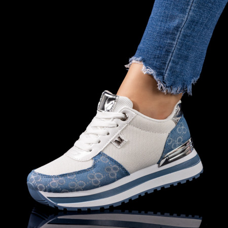 Adidasi dama, Pantofi sport dama albi cu albastru MOD09617, modlet.ro