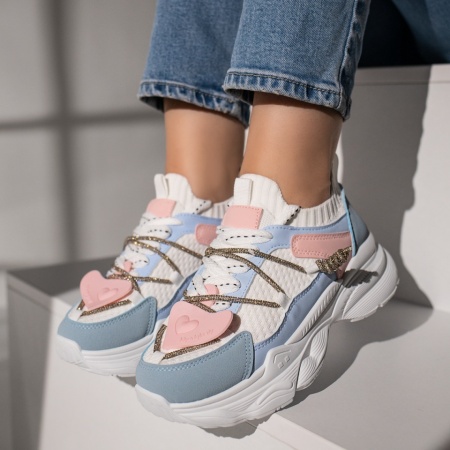 REDUCERI INCALTAMINTE, Pantofi sport dama albi cu albastru si roz MOD11870, modlet.ro