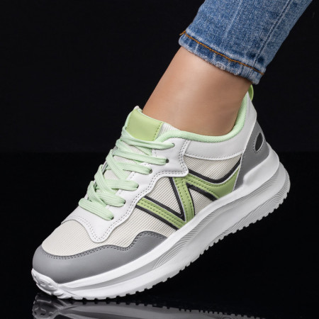 Adidasi dama, Pantofi sport dama albi cu gri si verde MOD08196, modlet.ro