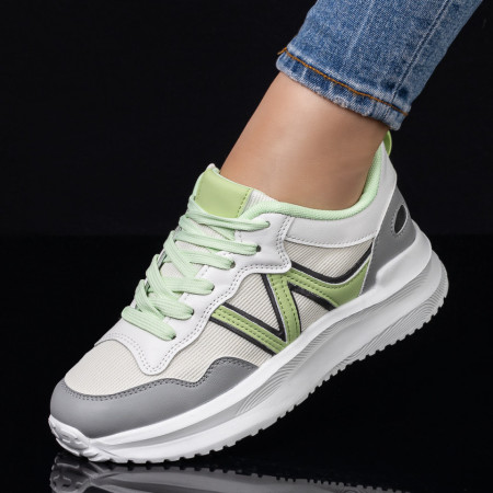 Pantofi sport dama albi cu gri si verde ZEF08196