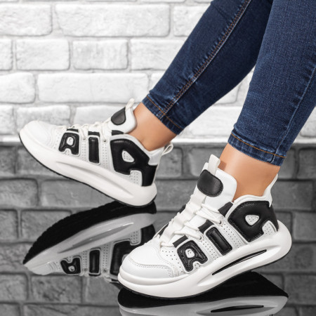 Adidasi dama, Pantofi sport dama albi cu negru si siret MOD10046, modlet.ro