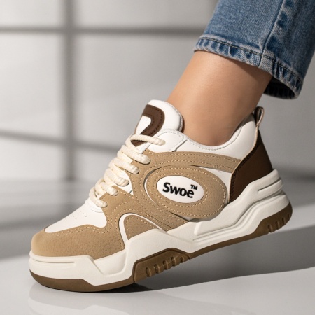 Adidasi dama, Pantofi sport dama bej cu khaki MOD11772, modlet.ro