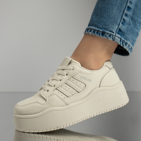 Pantofi sport dama cu siret bej MOD12998, 3, modlet.ro