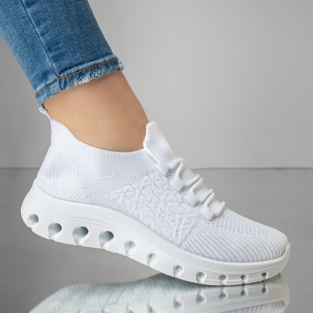 Pantofi sport dama cu siret din material textil albi EMA11, 4, modlet.ro